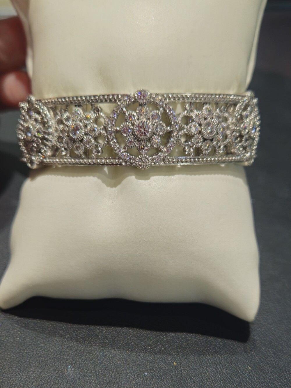 Judith Ripka Cubic Zirconia Floral Medallion Cuff Bracelet 7" - Sterling 925